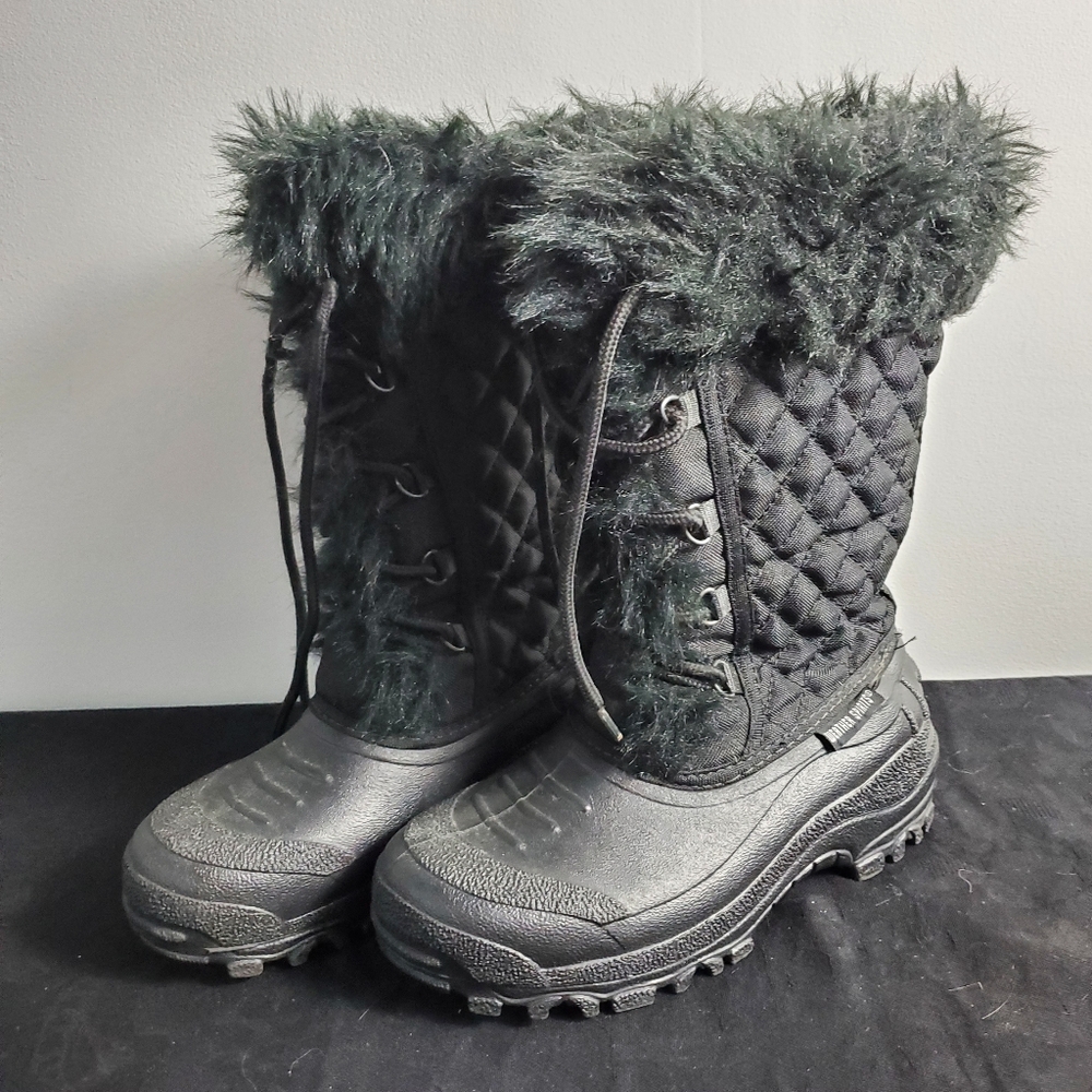 Winter Spirits Black Faux Fur Winter Boots, size 7, slight damage